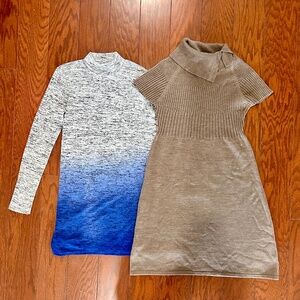 2 sweater dresses long sleeved winter mini & short sleeve knee length cowl neck